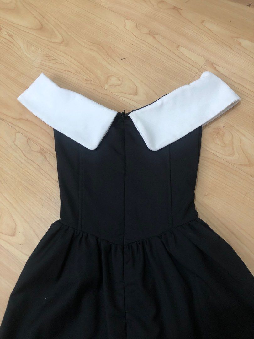 mini dress black and white (Category: Dresses) located in Pasig City. Submitted by ells.preloved (Listing ID 1381738618, Image 2). Description: off shoulder top corset bodice hand sewed to be tighter waistline 24 inch .