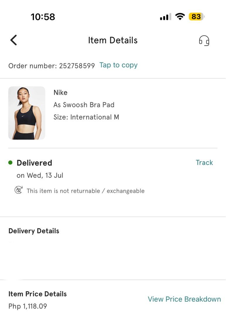 Nike AS Black Swoosh Bra Pad in Medium (Category: Activewear) located in Manila. Submitted by linawears (Listing ID 1381684956, Image 3). Description: Bought in Zalora & Original Price: 1,100.