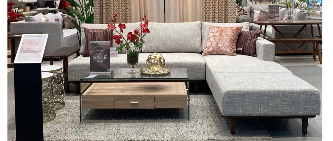 Our Home Couch Gracen Sectional Sofa (Category: Sofas) located in Pasig City. Submitted by moon.child22 (Listing ID 1381750676, Image 2). Description: original price is 54,950 bought 2 years ago. reason for selling: too big for new condo space, will downsize to smaller one.