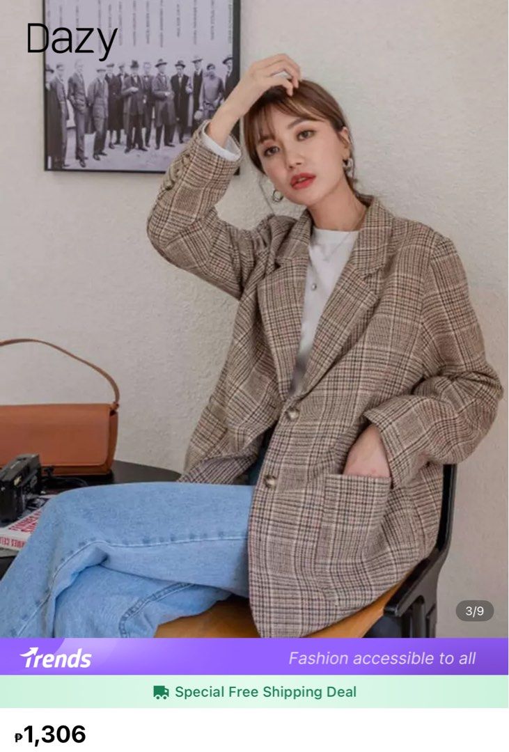 Plaid Double Pocket Single Suit Long Sleeve Blazer (Category: Longsleeves) located in Cainta. Submitted by bride2025 (Listing ID 1381710779, Image 3). Description: Plaid Double Pocket Single Suit Long Sleeve Blazer Multicolor Size Medium Can Fit Small to Large Used only once Original price Php1306.