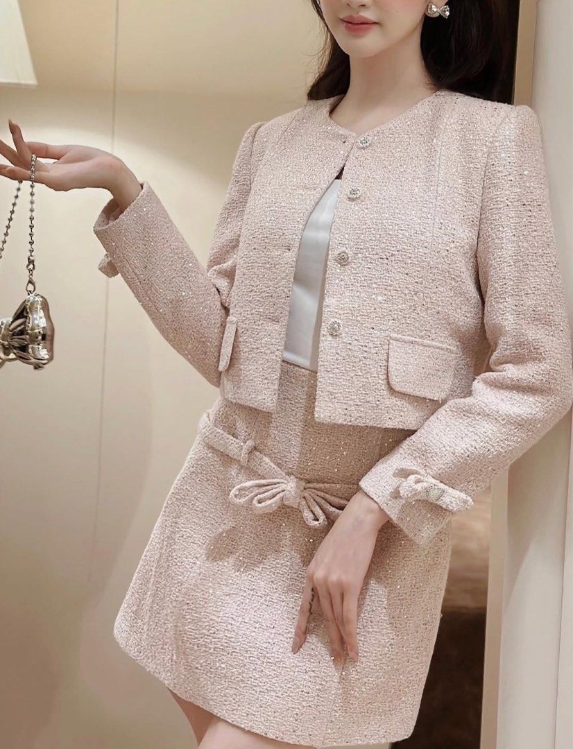 Rent: Pink Tweed Coordinates (Category: Sets or Coordinates) located in Taguig. Submitted by valentinecartz (Listing ID 1381821095, Image 2). Description: ✨ Vietnam-Bought Pink Sparkling Tweed Co-ord Set for Rent ✨ • Color: Soft Pink 💗 • Size: Small- blazer, Small- Medium - Skirt • Stylish tweed blazer + skirt combo • Rental Rate: ₱1,000 for 3 days ( 1.Pick up, 2. Day of wear, 3. Return) • Security Deposit: ₱500 (refundable upon return in good c