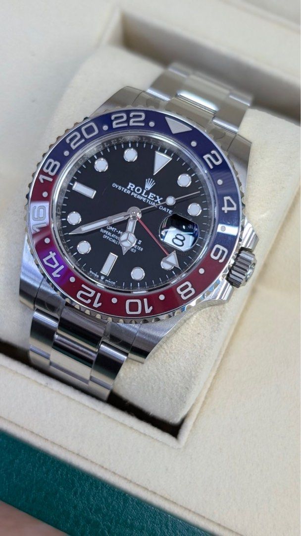 Rolex Gmt master 2 Pepsi 126710blro oyster (Category: Luxury Watches) located in San Juan City. Submitted by ajtswisswatches (Listing ID 1381889239, Image 1). Description: Rolex GMT Master 2 PEPSI Ref#126710BLRO Bracelet: oyster steel Condition:like new 9.8/10 Complete Set: Box manual card Certificate, Green Tag Year: 2023 fresh date Warranty until 2028 💯 %Legit money back Open for authentication PHP 1,200,000 We accept credit card w/bank charge