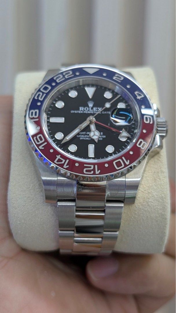 Rolex Gmt master 2 Pepsi 126710blro oyster (Category: Luxury Watches) located in San Juan City. Submitted by ajtswisswatches (Listing ID 1381889239, Image 3). Description: Rolex GMT Master 2 PEPSI Ref#126710BLRO Bracelet: oyster steel Condition:like new 9.8/10 Complete Set: Box manual card Certificate, Green Tag Year: 2023 fresh date Warranty until 2028 💯 %Legit money back Open for authentication PHP 1,200,000 We accept credit card w/bank charge