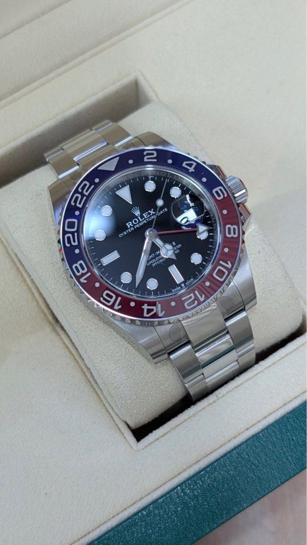 Rolex Gmt master 2 Pepsi 126710blro oyster (Category: Luxury Watches) located in San Juan City. Submitted by ajtswisswatches (Listing ID 1381889239, Image 2). Description: Rolex GMT Master 2 PEPSI Ref#126710BLRO Bracelet: oyster steel Condition:like new 9.8/10 Complete Set: Box manual card Certificate, Green Tag Year: 2023 fresh date Warranty until 2028 💯 %Legit money back Open for authentication PHP 1,200,000 We accept credit card w/bank charge