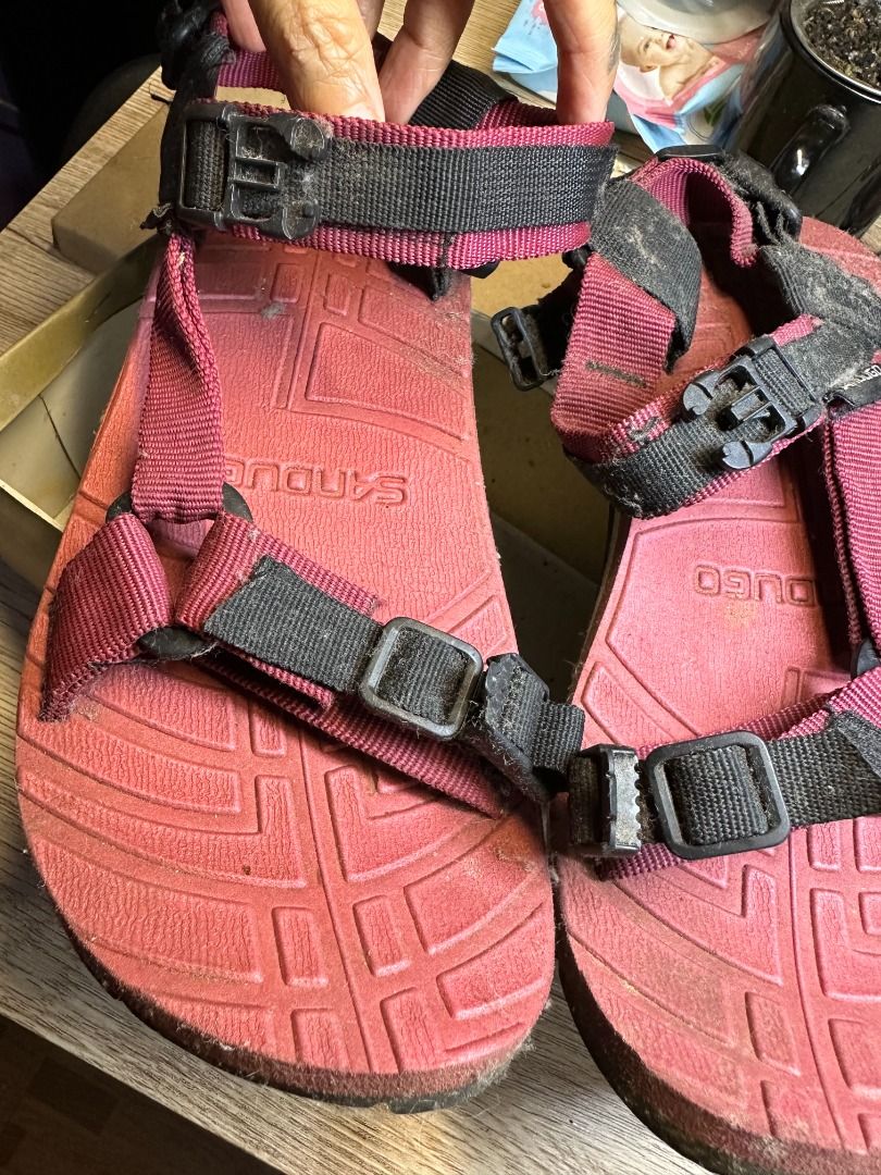 Sandugo Red Hiking Sandals (Category: Sandals) located in Cainta. Submitted by whitenfluffy (Listing ID 1381880423, Image 3). Description: Used 2x only, just stored Need cleaning No wear or tear 25 CM.