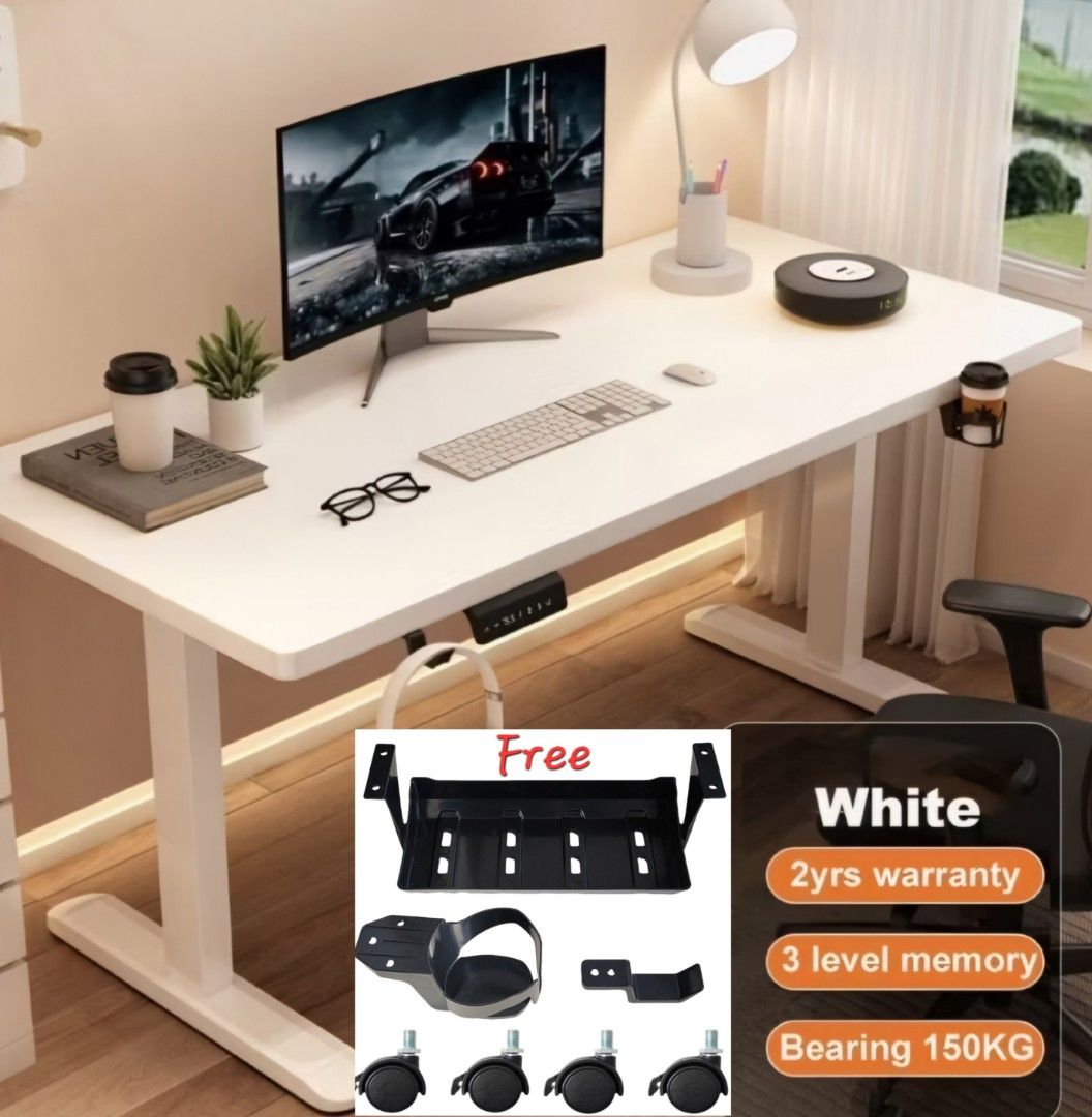 [SG🇸🇬 ready stock, local warranty]Solid Wood Electric Height Adjustable Table Ergonomic Standing Desk Table