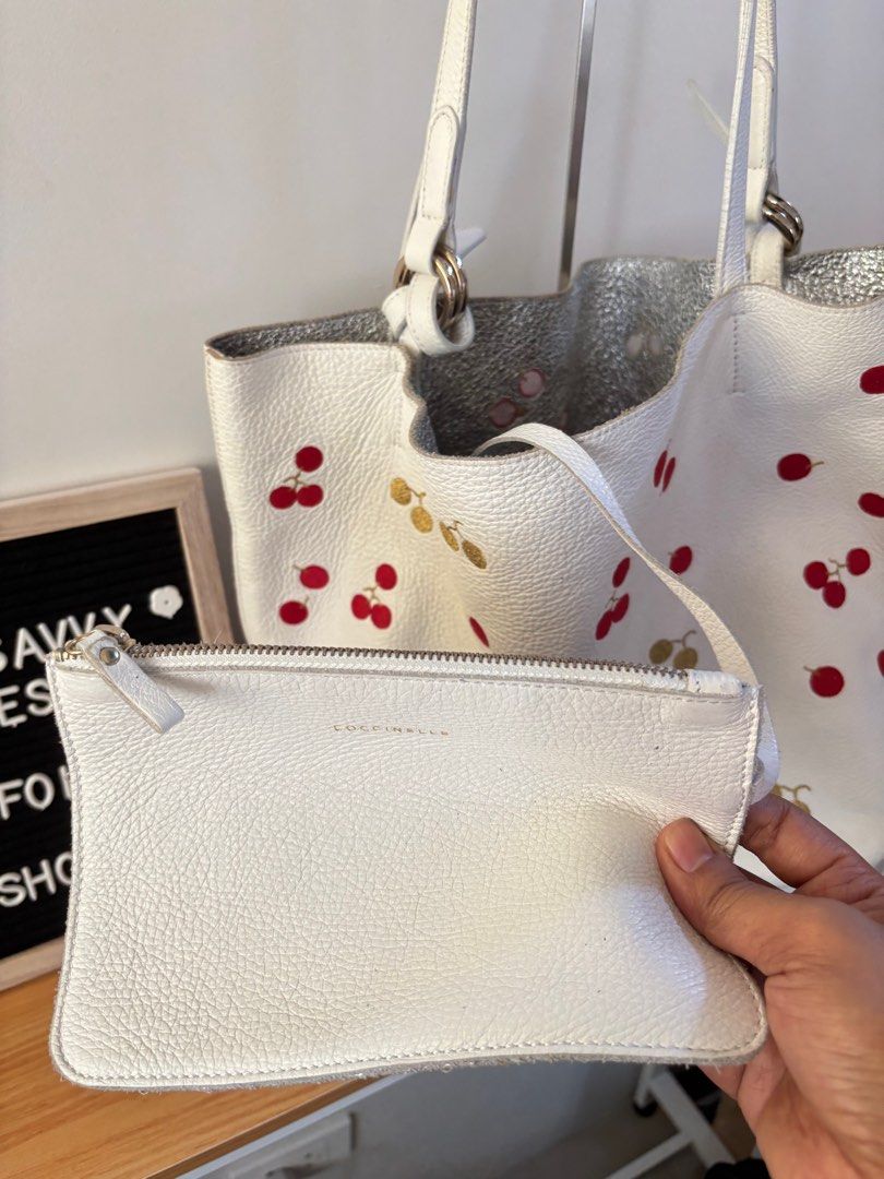 Soft Leather Cherry Tote Bag (Category: Tote Bags) located in Binan City. Submitted by chicsavvyvibes (Listing ID 1381710548, Image 3). Description: Soft Leather Cherry Tote Bag COCCINELLE **with color transfer on the bottom part, barely noticeable. No to COD. SF not yet included..