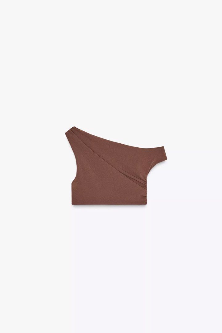 Zara brown asymmetric crop top (Category: Others Tops) located in Pasig City. Submitted by Bbbb123 (Listing ID 1381826857, Image 2). Description: BNWT RFS: double purchase.