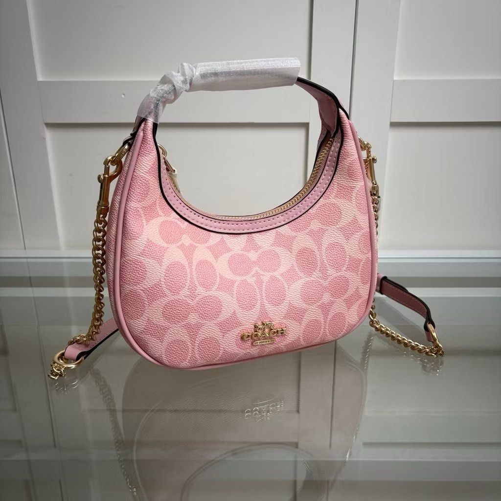 Coach Half Moon Sling Bag Signature Pink, Barang Mewah, Tas  