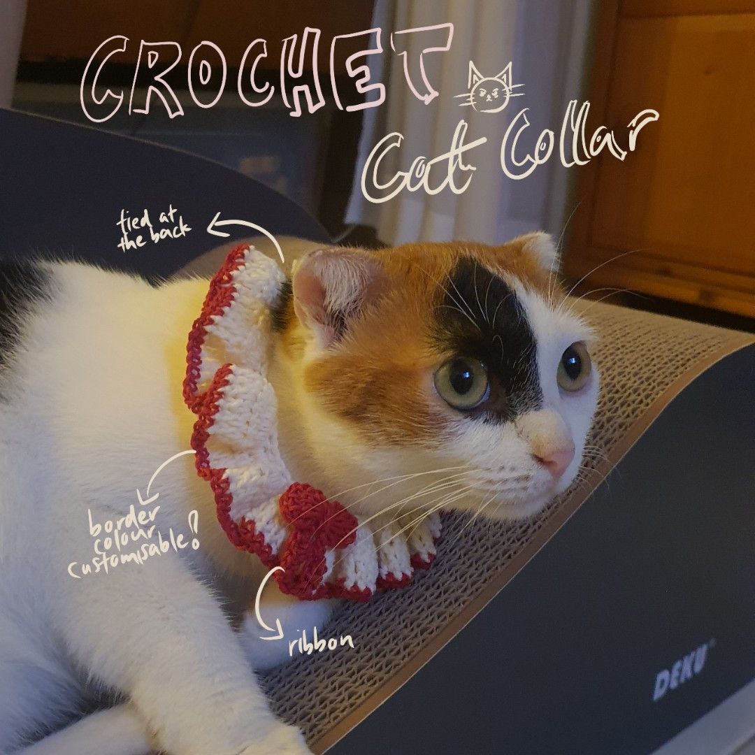 Crochet Ruffle Cat Collar, Hobbies Toys, Stationery Craft