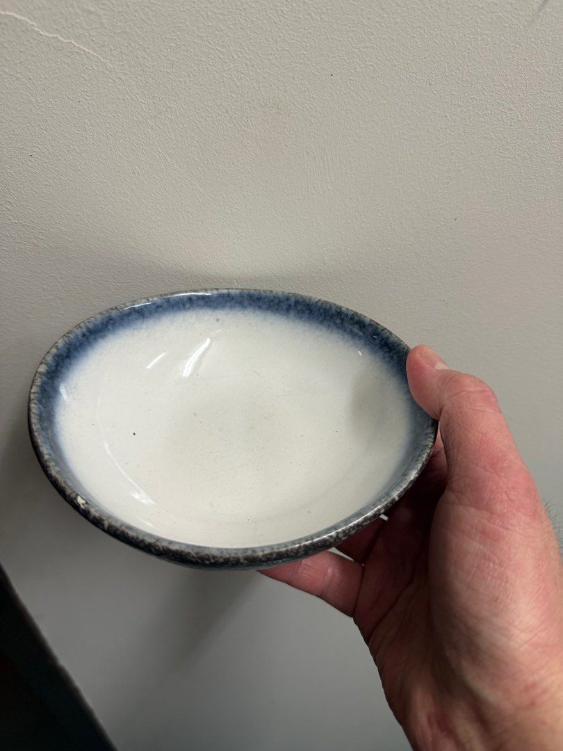 Handmade Ceramic Bowl with Blue Rim