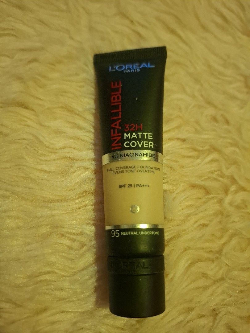 Loreal Infallible Matte Cover spf25 (95 Neutral Undertone) (Category: Makeup) located in Baler. Submitted by coffeebooks (Listing ID 1382058798, Image 1). Description: once lang nagamit. wrong shade po. warm undertone pala ako this is 95 neutral undertone full coverage foundation evens tone overtime.