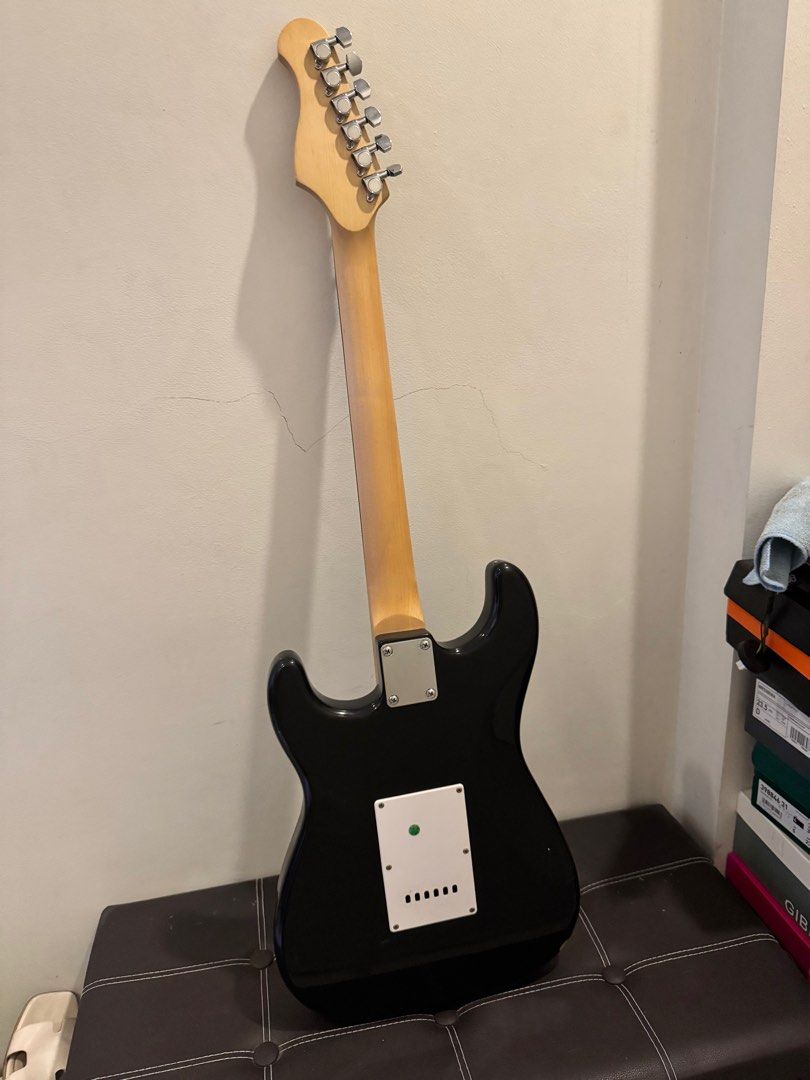 Macsmith Stratocaster Electric Guitar (Category: Musical Instruments) located in Lipa City. Submitted by mgracedue (Listing ID 1381978233, Image 3). Description: BATANGAS CITY LOC MacSmith Stratocaster Electric Guitar Fully functional hardware. Setup: Semi-low action 9 Gauge Strings Issues: Rusty Strings (no High E string) Small scratches Chipped Paint at the bottom MacSmith Guitar Amplifier MS-10 (10 Watts) Fully functional.