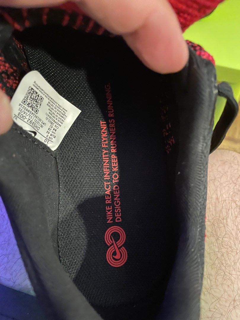 Nike React Infinity Run Flyknit 3 Siren Red Green Strike (Category: Sneakers) located in Paranaque City. Submitted by a_cosue (Listing ID 1382042757, Image 2). Description: For Sale Nike React Infinity Run Flyknit Size 10 US RFS - wrong size MOP - GCash, Maya, BDO, BPI Shipping c/o Buyer Note : No Box.