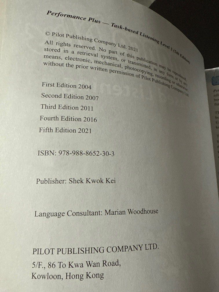performance plus task-based listening 3 （分類：教科書）位於 Hong Kong。 由 arale_f 提交（商品編號 1381998936，圖片 2）。簡介： performance plus task-based listening 3 書本內有數版寫了文字。