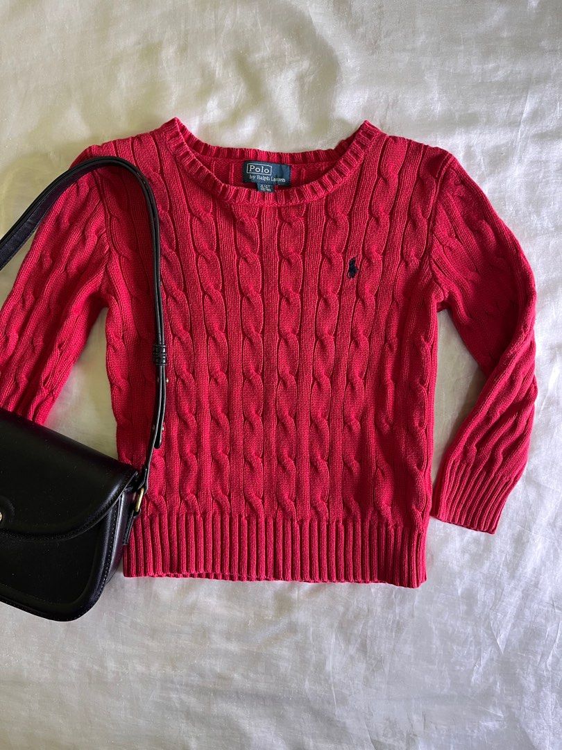 polo ralph lauren red cable knit sweater (Category: Babies & Kids Fashion) located in Shah Alam. Submitted by yanlingsleepy (Listing ID 1381972348, Image 1). Description: 📦 all items washed & ready to ship 📏 check photos/descriptions for sizing 💬 for more details 📌 like new (slight defect but sewn) 📌 size 4 kids (P13/L15) 📌 RM50 exc postage 📦 WM: RM8, EM: RM14-15 📦 J&T ✅ pickup: Shah Alam Seksyen 27.
