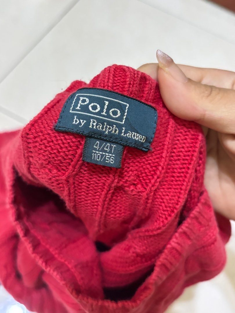 polo ralph lauren red cable knit sweater (Category: Babies & Kids Fashion) located in Shah Alam. Submitted by yanlingsleepy (Listing ID 1381972348, Image 3). Description: 📦 all items washed & ready to ship 📏 check photos/descriptions for sizing 💬 for more details 📌 like new (slight defect but sewn) 📌 size 4 kids (P13/L15) 📌 RM50 exc postage 📦 WM: RM8, EM: RM14-15 📦 J&T ✅ pickup: Shah Alam Seksyen 27.