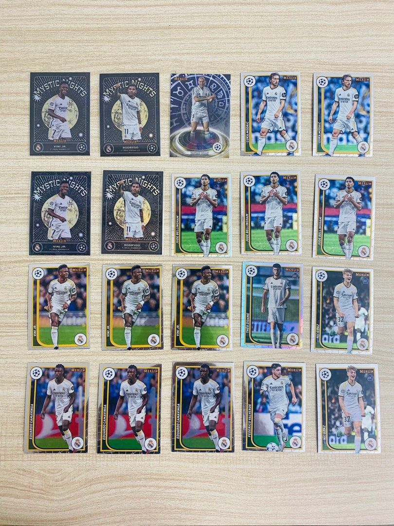 Real Madrid card lot (ronaldo.messi.soccer cards)Match Attax Topps Panini Auto Refractor Numbered Haaland Mbappe PSA BGS) (Category: Vintage Collectibles) located in Singapore. Submitted by jellyjasper (Listing ID 1381992633, Image 1). Description: Price :$15 for all Tracked Mail + $2.