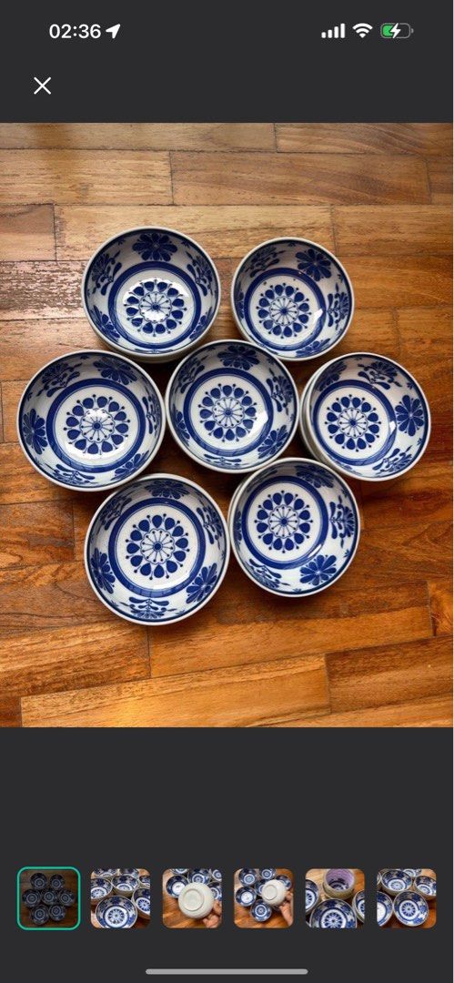 Vintage Blue and White Floral Bowls - Set of 6