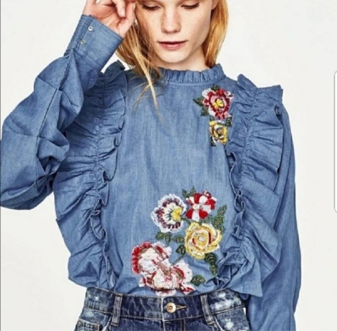 Zara Denim Embroidered (Category: Blouses) located in Caloocan City. Submitted by fortunodeclutter (Listing ID 1381906302, Image 2). Description: .