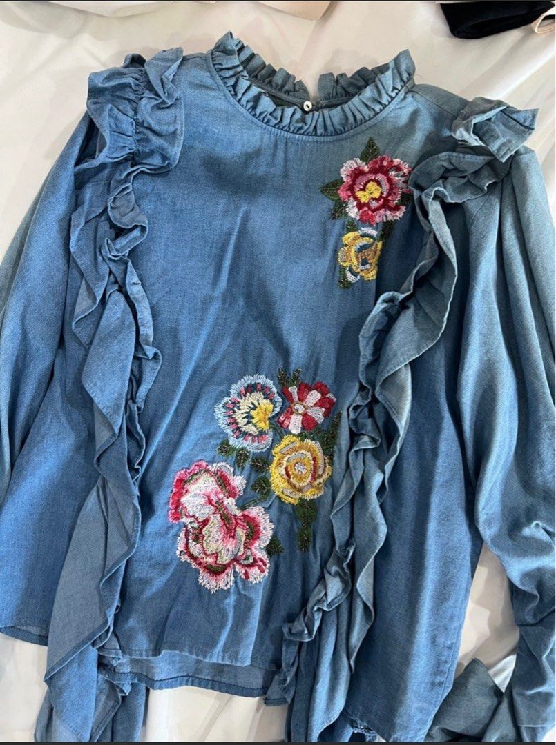 Zara Denim Embroidered (Category: Blouses) located in Caloocan City. Submitted by fortunodeclutter (Listing ID 1381906302, Image 1). Description: .