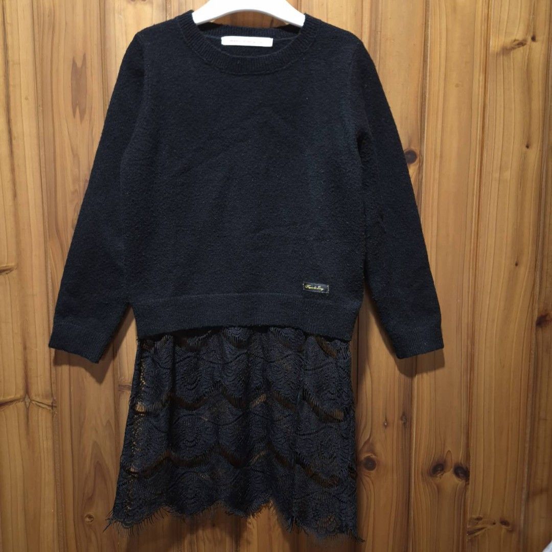 由 lovemiulin9215 (刊登 ID 1382288108，圖片 1) 提交，位於 宜蘭縣 (Yilan) 的 女童裝秋冬黑色彈性針織拼接蕾絲長版上衣 (類別：嬰兒及兒童流行時尚)，說明：二手微使用感 120cm 4～6歲 針織彈性 蕾絲很軟。