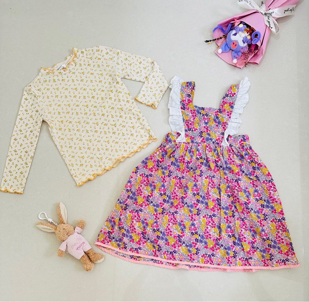 由 masarah (刊登 ID 1382131169，圖片 1) 提交，位於 台南市 (Tainan) 的 二手 女童裝 兩件組 韓系 甜美粉紅色 可愛碎花 浪漫蕾絲肩帶 短袖洋裝 春夏連身裙 鵝黃色 內搭彈性 棉質柔軟長袖T恤 (類別：嬰兒及兒童流行時尚)，說明：二手品 有求者請勿下單 兩件一起賣 尺寸：110cm 材質：柔軟棉質 化學纖維 可賣。貨。便。