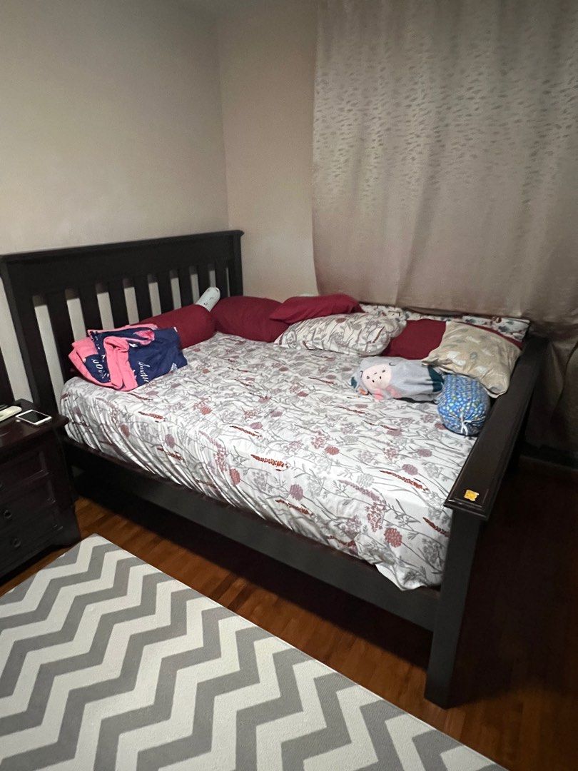 Dark Wood Bed Frame - Queen Size