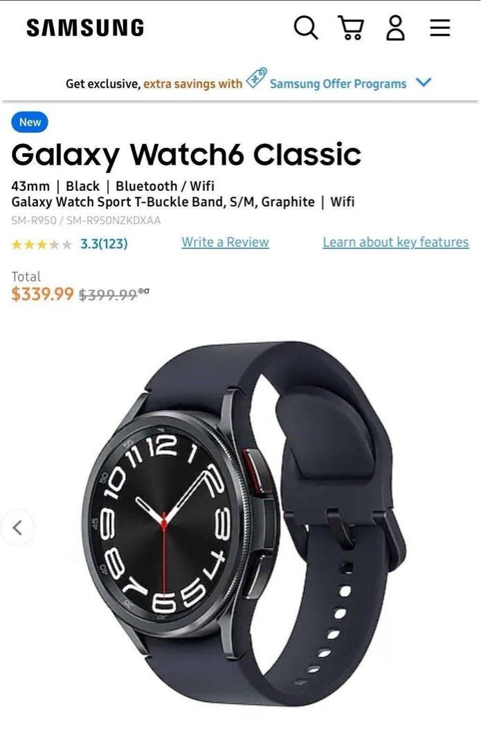 Galaxy Watch 6 Classic (Category: Men's Watches) located in Mandaluyong City. Submitted by margemerx (Listing ID 1382101626, Image 2). Description: Selling Samsung Galaxy Watch 6 Classic Regular price: Ps22,900.00 Selling for: Ps17,000.00 negotiable (please be fair) Sealed box with warranty RFS: I already have one, exact model and color.
