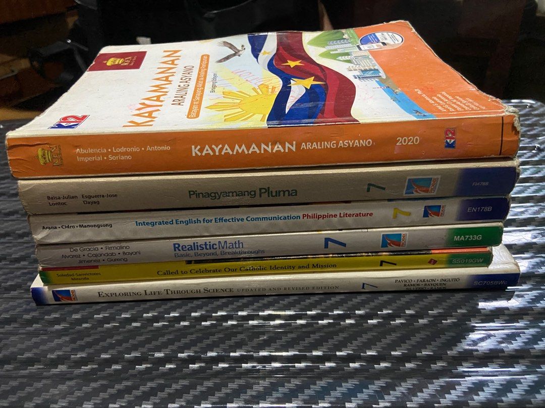 Grade 7 Textbooks (Category: Textbooks) located in Quezon City. Submitted by everydaysary (Listing ID 1382195665, Image 1). Description: Grade 7 Text Books 200 each. Cheaper if you buy it as set. RFS: Sons Birthday Gift :).