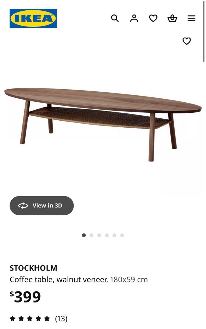 IKEA STOCKHOLM Coffee Table - Walnut Veneer 180x59 cm, Furniture