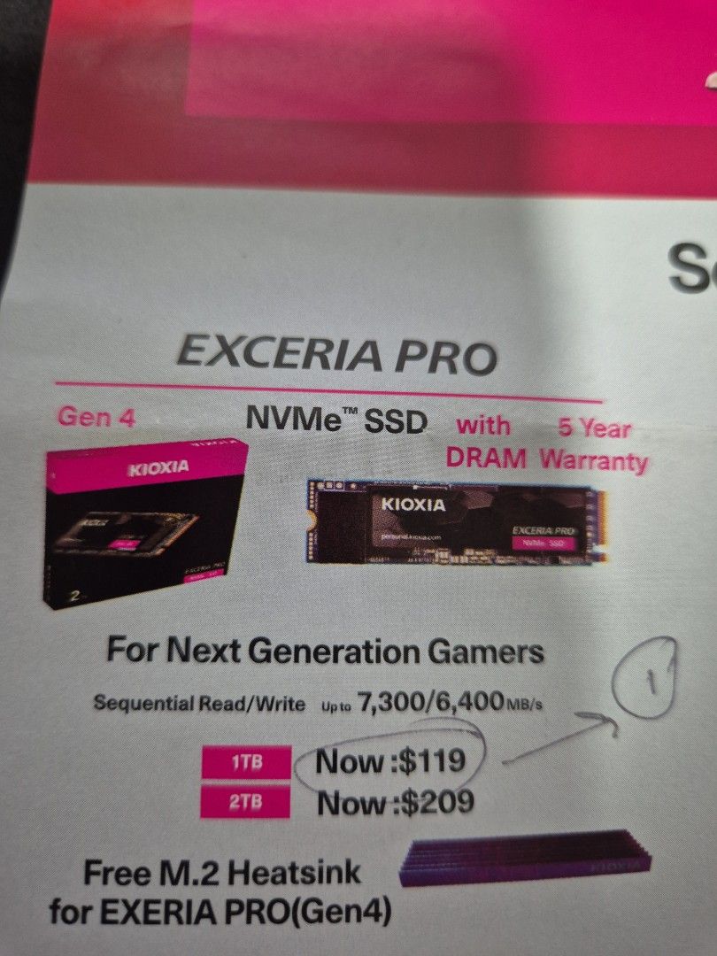 KIOXIA EXCERIA PRO NVMe SSD 1TB - for PS5 storage expansion63221272388098113