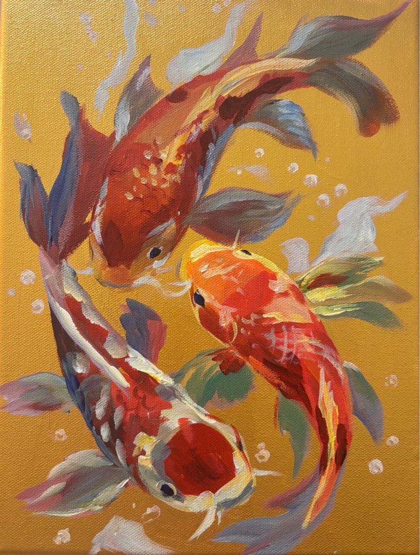 Koi Fish Painting on Canvas, Hobbies & Toys, Art & Prints on Carousell