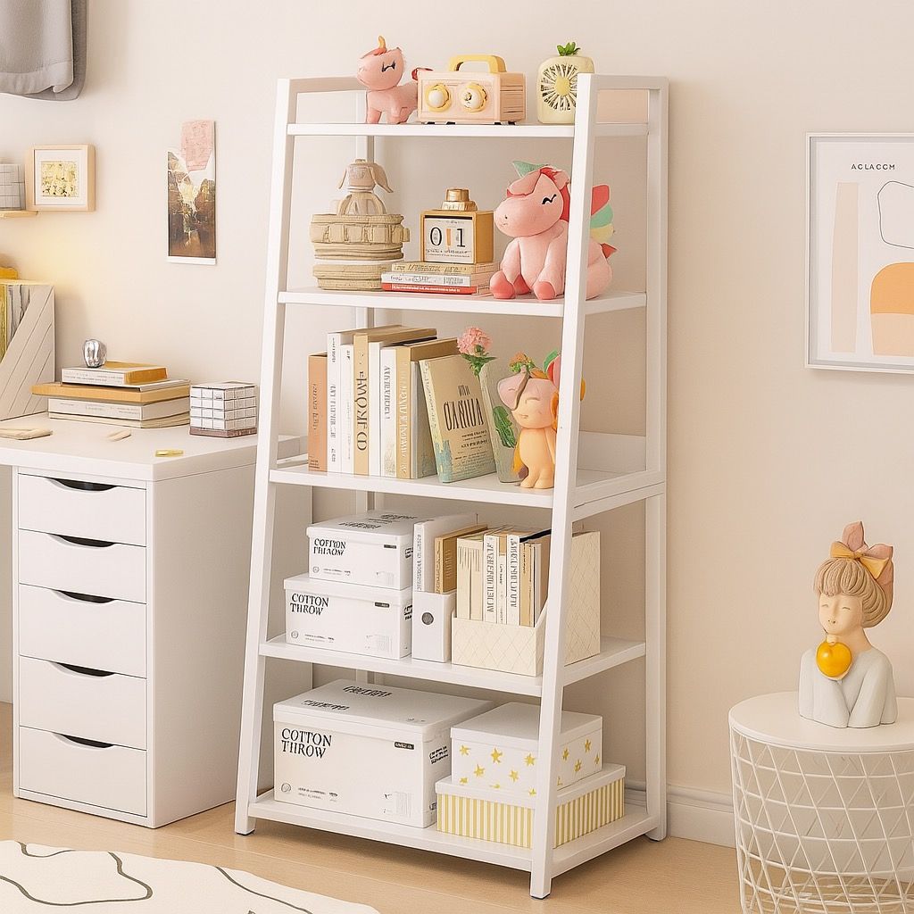 Ladder Style Display Bookshelf | Slanted Frame Book Storage Rack ...