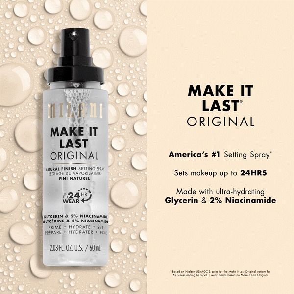MILANI MAKE IT LAST SETTING SPRAY (Category: Makeup) located in Manila. Submitted by juanashopbies_ph (Listing ID 1382274467, Image 3). Description: MILANI MAKE IT LAST SETTING SPRAY (ORIGINAL and MATTE) - 60ml 799 Spray, then slay! This long-wearing primer and setting spray from our Make it Last line will lock in your makeup to make touch-ups a thing of the past. Simply spray to freshly applied makeup to make it last all day ... and all night, t