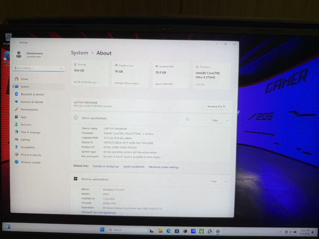 ROG Strix Scar 16 G635LW RTX5080/Ultra 9 275HX /32 GB DDR5/1 TB SSD/16.0" WQXGA 2.5k /Warranty Till April 202763167069366915111