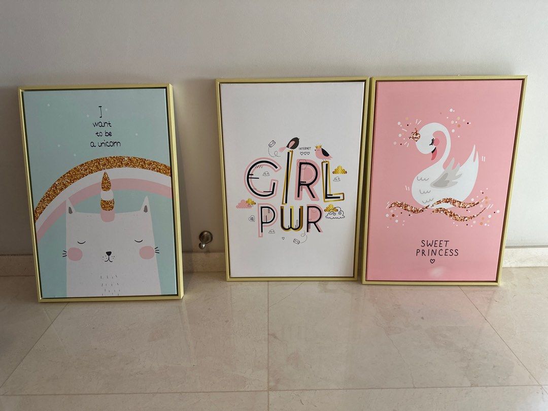 Set of 3 Cute Framed Wall Art Prints