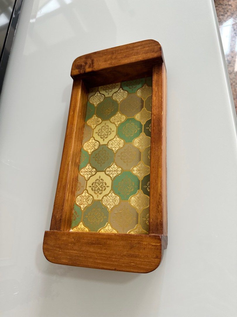 Wooden Decorative Tray with Patterned Interior