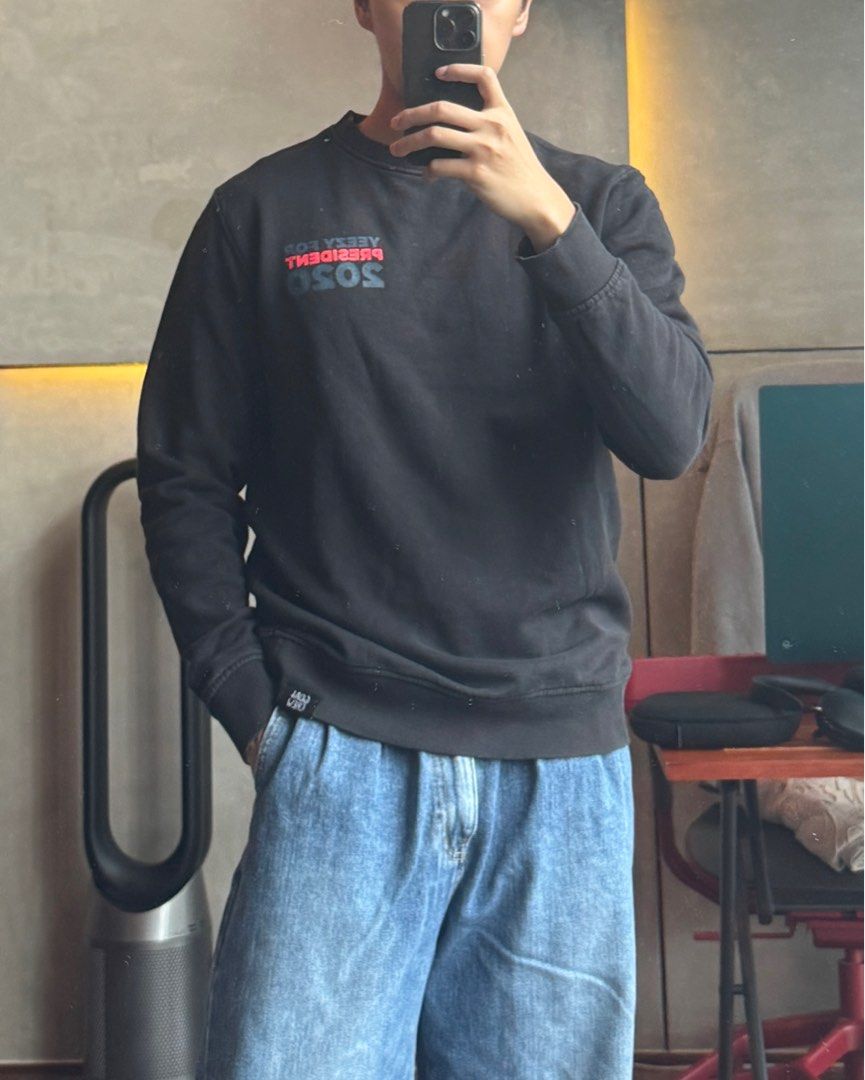 yeezy for president 2020 sweater (Category: Coats, Jackets and Outerwear) located in Taguig. Submitted by e_prc (Listing ID 1382107254, Image 2). Description: black sweater yeezy for president 2020 size m (im a medium but it fits better oversized for a small) 75usd on depop.