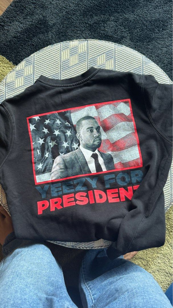 yeezy for president 2020 sweater (Category: Coats, Jackets and Outerwear) located in Taguig. Submitted by e_prc (Listing ID 1382107254, Image 3). Description: black sweater yeezy for president 2020 size m (im a medium but it fits better oversized for a small) 75usd on depop.