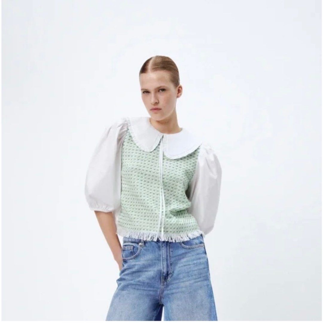 Zara Tweed Puff Sleeve Blouse (Category: Blouses) located in Manila. Submitted by andi2577 (Listing ID 1382163719, Image 1). Description: Zara Puff Sleeve Collared Tweed Blouse Size Medium, fits US 6-10 Worn once only Metro Manila lalamove delivery from Banawe QC or McKinley Hill Nationwide delivery via J&T.