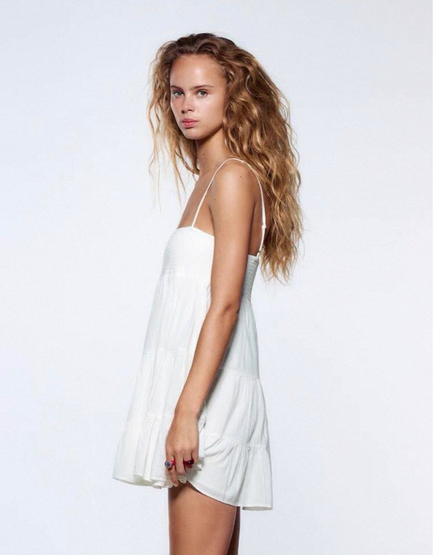 zara white layered dress Zara Midi Dress Zara White Tiered Dress BNWT ZARA WHITE DRESS WITH CUTWORK  EMBROIDERY LONG SLEEVE