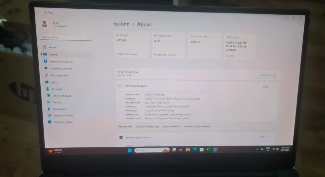 Dell Precision 5540 4k display, 4gb Nvidia P2000 gpu, Core i9-9th gen, 32gb ram 512gb NVMe SSD Super fast Ullah slim laptops63165662140545113