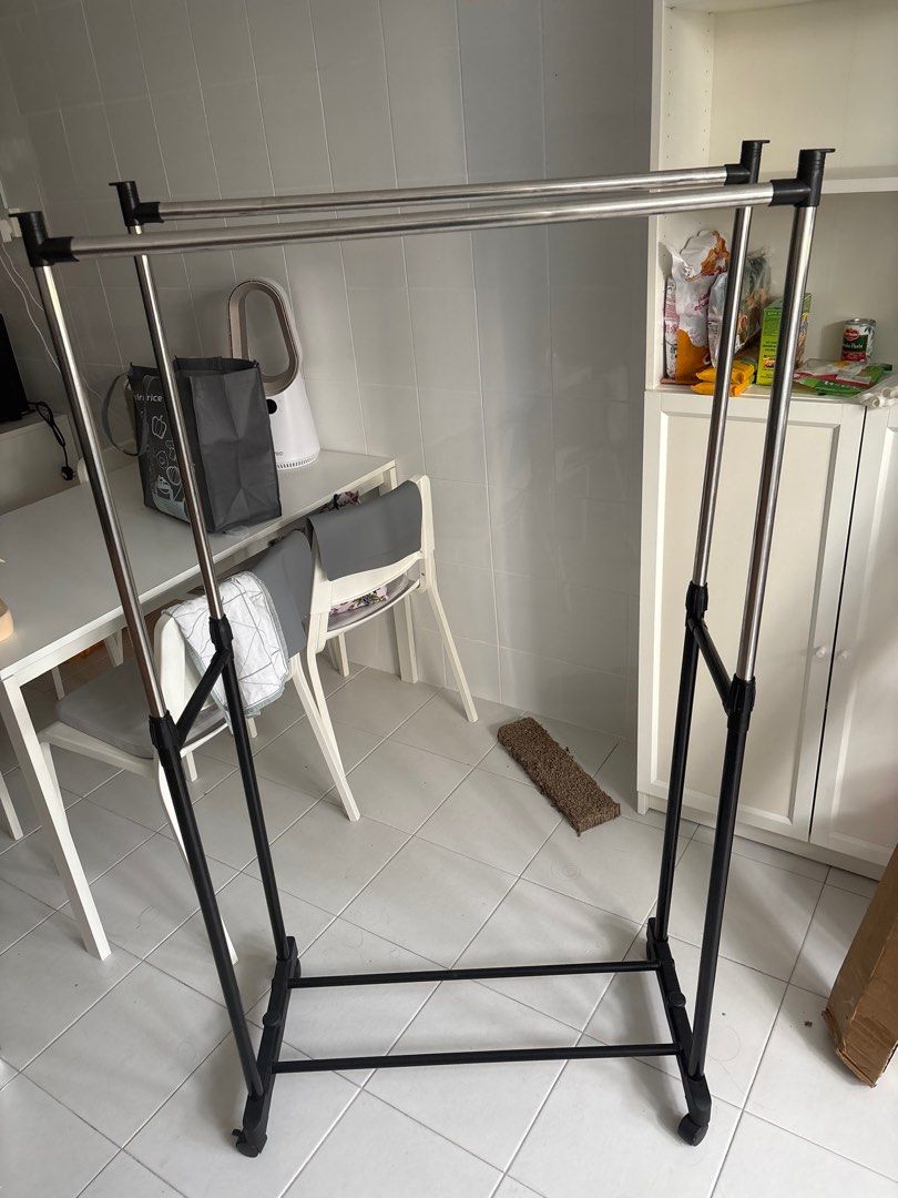Double Pole Clothes Rack with Wheels