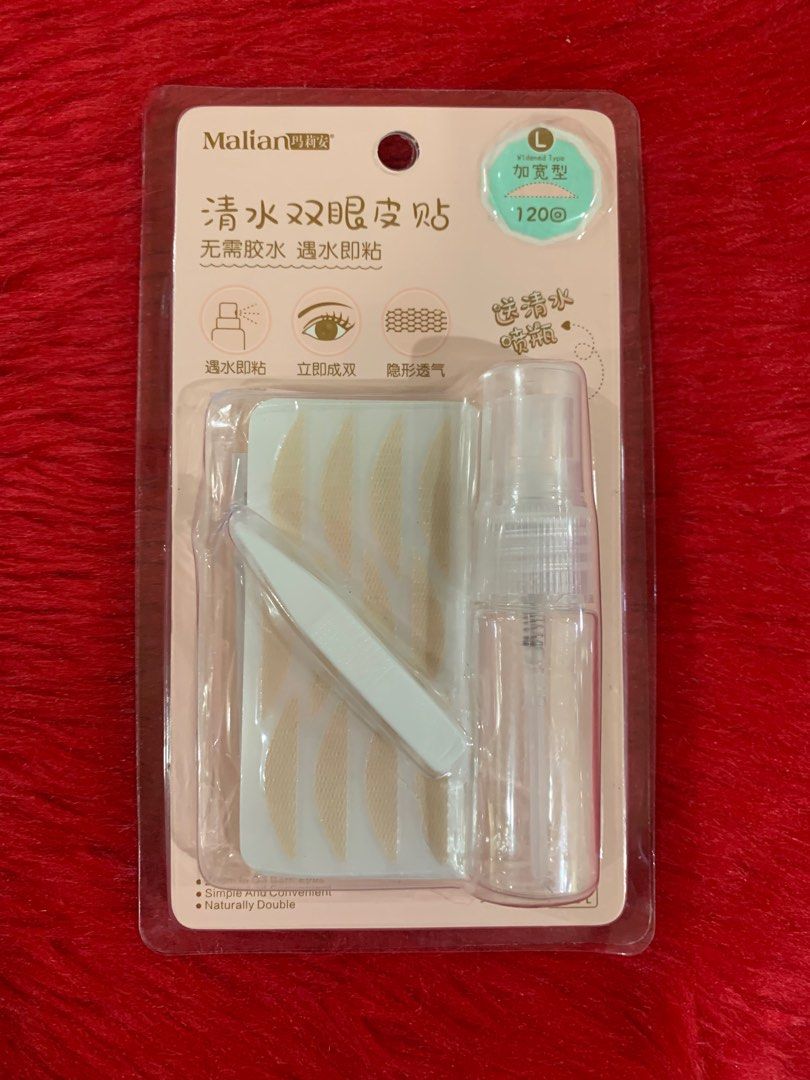 Eyelid tape (Category: Makeup) located in Quezon City. Submitted by jaianaapura (Listing ID 1382307015, Image 3). Description: Choose your eyelid tape on the pictures Variants: Eyelid tape pad Heart shape eyelid tape with tweezer Heart shape eyelid tape with tweezer and bottle spray Malian invisible eyelid tape with tweezer & bottle spray Location: Project 4 cubao qc.