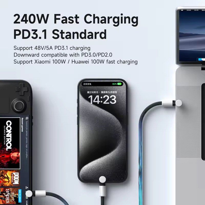 Hagibis (Category: Cables & Adaptors) located in Mandaluyong City. Submitted by ebsor (Listing ID 1382369886, Image 3). Description: For Sale: 2M Hagibis USB C to USB C Cable with Dustproof Alloy Protective Cap 240W Type C Cable PD 3.1 Fast Charging Cable for iPhone 16 15 Macbook Pro iPad.