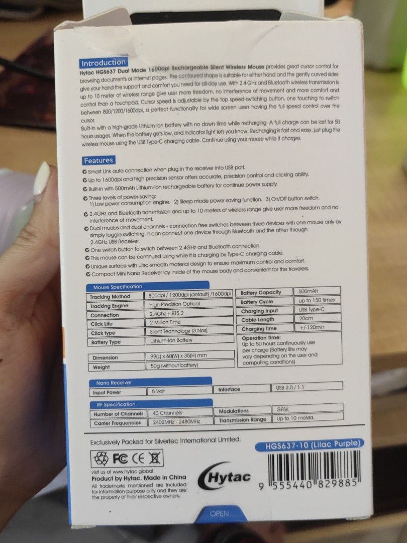 Hytac 1600dpi rechargeable silent Wireless mouse (Category: Mouse & Mousepads) located in Butuan. Submitted by mizzlora (Listing ID 1382319092, Image 3). Description: bought this one month ago in Octagon for 799. Can be used while charging. dual mode, Bluetooth and plug. RFS: got an ergonomic mouse..