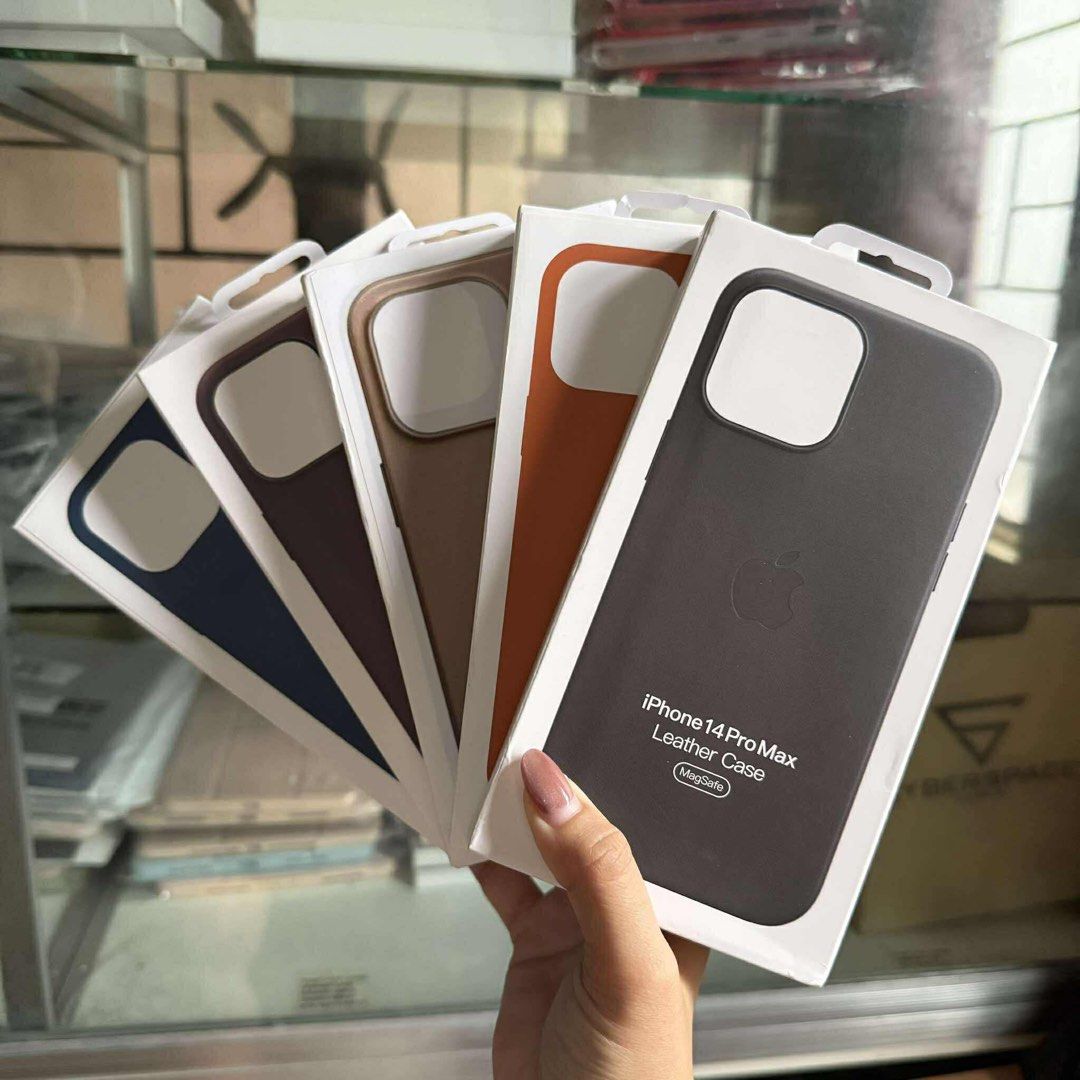 iPhone 14 Pro Max Premium Magsafe Leather with Case Animation🆕 (Category: Cases & Sleeves) located in Quezon City. Submitted by rcstny (Listing ID 1382403939, Image 1). Description: iPhone 14 Pro Max Premium Magsafe Leather with Case Animation🆕 - leather case - magsafe ready with case animation - wireless charging - magnetic case - also available for iP14 & 14Pro - Colors: Black, Taupe Brown, Golden Brown, Blue & Elderberry ₱650 MOP: Gcash/BDO.