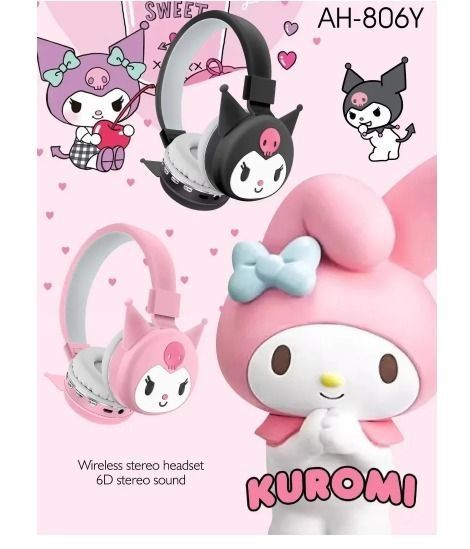 KUROMI Headsets Cute Cartoon Bluetooth Headsets Mobile Phone Computer Music Stereo Headsets Boy Gift63148621581569110