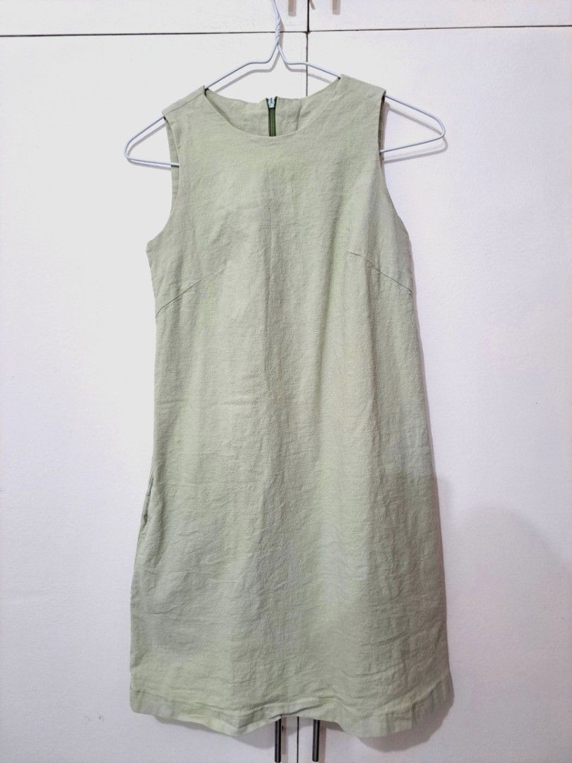 Linen Light Green / Sage Dress (Category: Dresses) located in Las Pinas. Submitted by zeejanej (Listing ID 1382450623, Image 2). Description: with pockets. Originally bought for P 650 Perfect for sizes XS-S RFS: Decluttering.